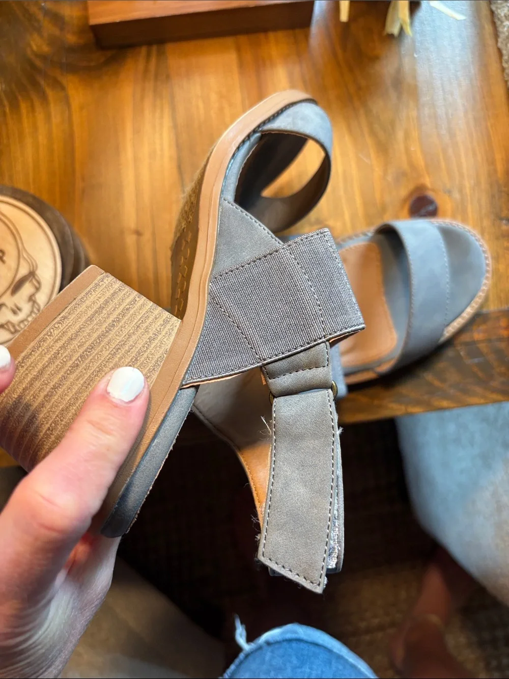 cloudwalkers Gray Stretch Slingback Block Heel Sandals